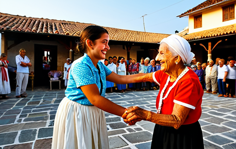 키프로스의 여름 축제 - **Prompt:** A heartwarming and authentic scene at a lively summer festival in a charming, stone-pave...