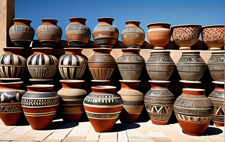 키프로스의 도자기 역사 - A deeply historical depiction of ancient Cypriot pottery. In a serene, sun-drenched archaeological e... 키프로스의 도자기 역사 - A deeply historical depiction of ancient Cypriot pottery. In a serene, sun-drenched archaeological e...