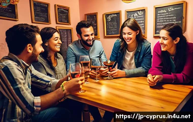 키프로스의 저렴한 호스텔 - **Prompt 1: Lively Hostel Bar - Global Connections**
    "A vibrant and cozy hostel bar in Cyprus, b...