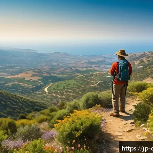 키프로스 자연보호구역 - A serene Mediterranean mountain lookout in Cyprus at early morning, featuring lush green valleys and...